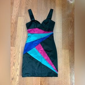 H&M Colorblock Black Dress with Pink and Blue Accents. Size 2